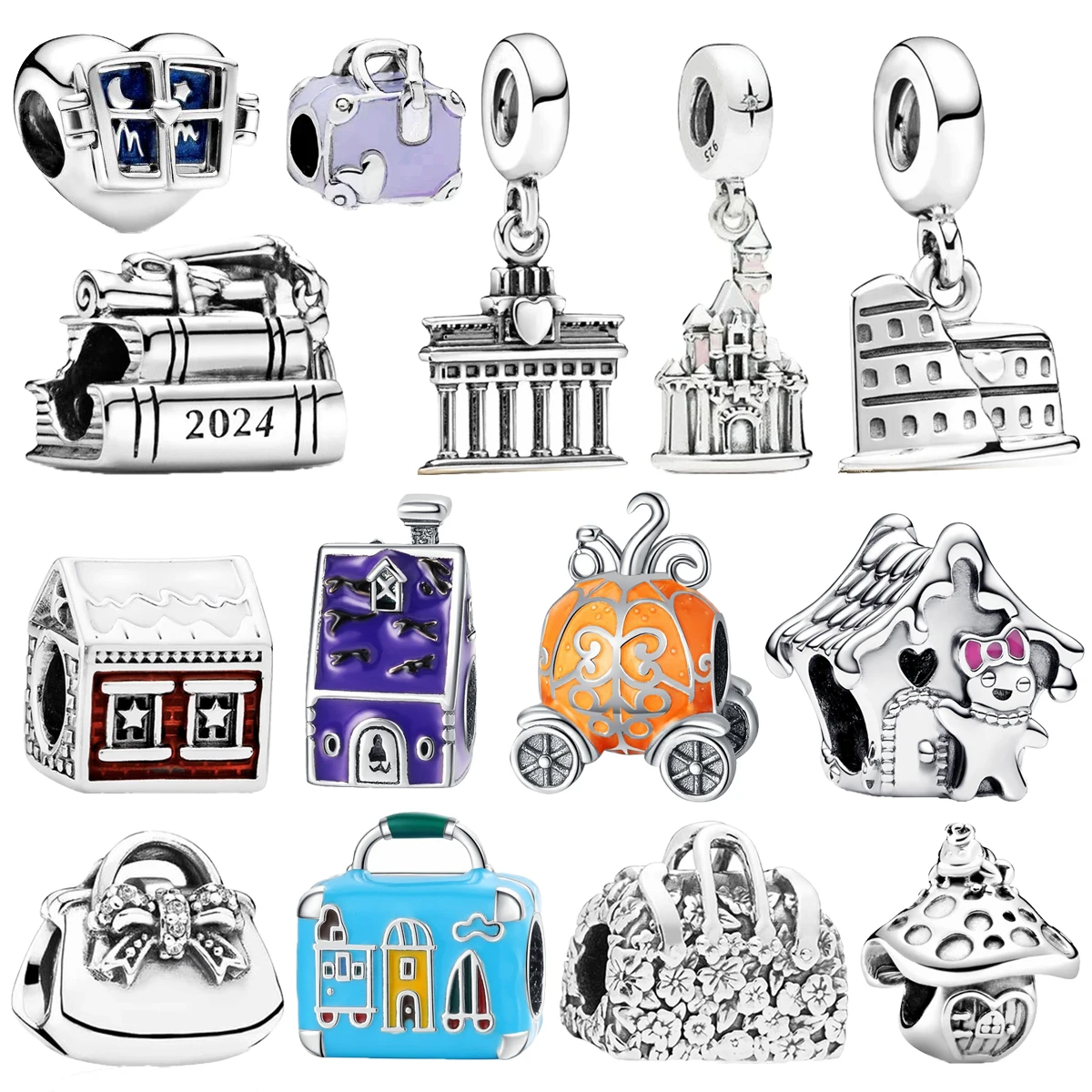 New Arrivals House Dangle Mushroom House Charm Bag Beads Fit Original 925 Sterling Silver Bracelet Women DIY Jewelry Gift Making