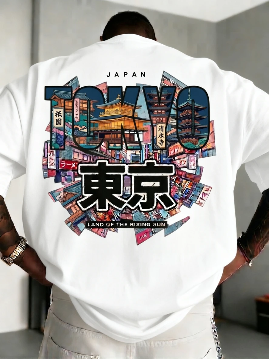 Camisetas de algodón con estampado de letras de Tokio, Japón, para hombre, camisetas de manga corta, camisetas holgadas con cuello redondo, camisetas suaves, ropa informal para hombre