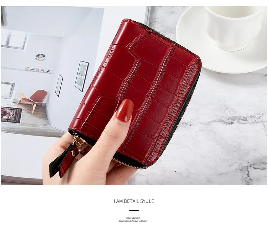 New Mini Card Package Crocodile Pattern Women Zipper Multi-card Wallet Multi-function Anti-degaussing Retro Bank Card Package