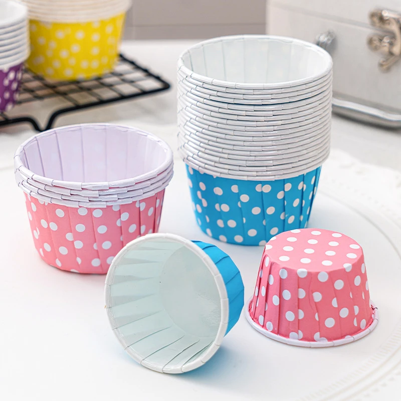 Middle Newspaper White Dots Style Cupcake Liner, Baking Cup, Wedding Party Tulip Muffin Paper, Oilproof Cake Wrapper, 50Pcs