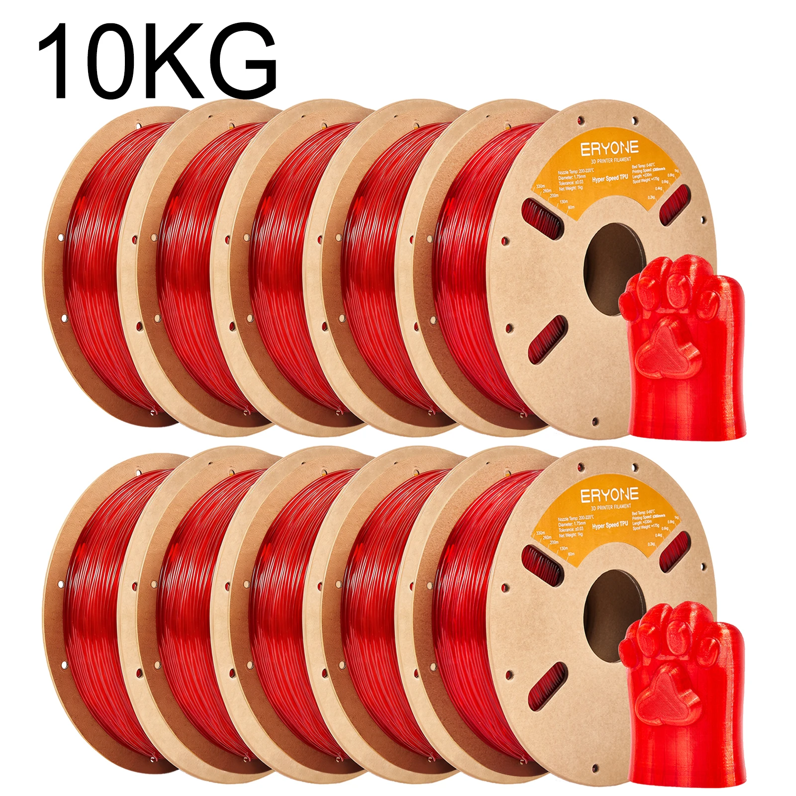 ERYONE 10KG High Speed TPU 95A 3D-printerfilament 1.75mm, snel printend flexibel filament, slijtvast 1kg spoel