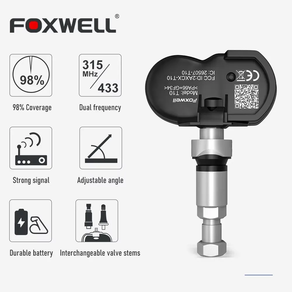 Foxwell T10 Car TPMS Sensor 315MHz 433MHz TPMS Tire Pressure Sensor Programming Activated Clone-able TPMS System Program Tester