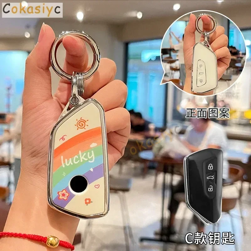 

for W Volkswagen Golf 8 2020 Skoda Octavia A8 2021 SEAT Leon MK4 Keychain Accessories TPU Car Remote Key Case Cover Fob Shell