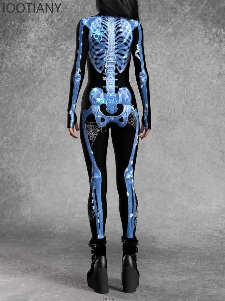 ハロウィン ホラー パーティー 女性のセクシーなマルチカラー スカル プリント ボディスーツ服ホリデー パーティー マスカレード ステージ パフォーマンス衣装