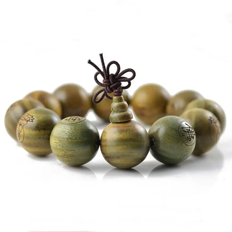 Buddhist GuanYin FO Buddha Prayer Malas Green Sandalwood Beaded Bracelets 10mm 12mm 15mm 18mm 20mm BRO864