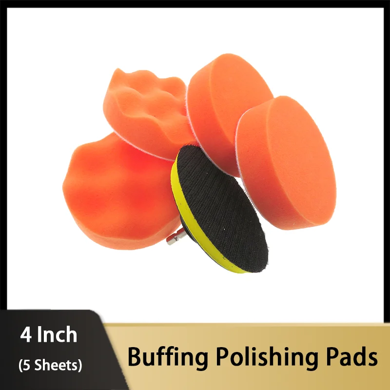 4 Inch 5Pcs Sponge Polishing Pad with M10 Adapter Backing Plate 100 mm for Automobile RV and Motorcycle Polishing or Waxing