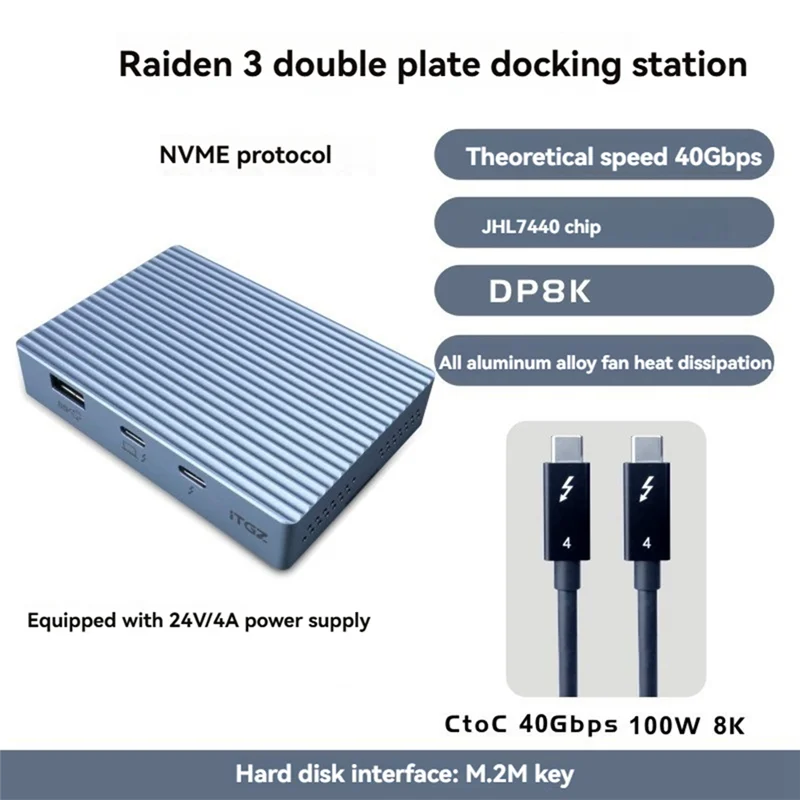 

AP-ITGZ 40Gbps Dual-Bay Thunderbolt SSD Case Docking Station M.2 NVME 2280 SSD Enclosure DP8K@30Hz USB3.1 Gen2 Dock Station US P