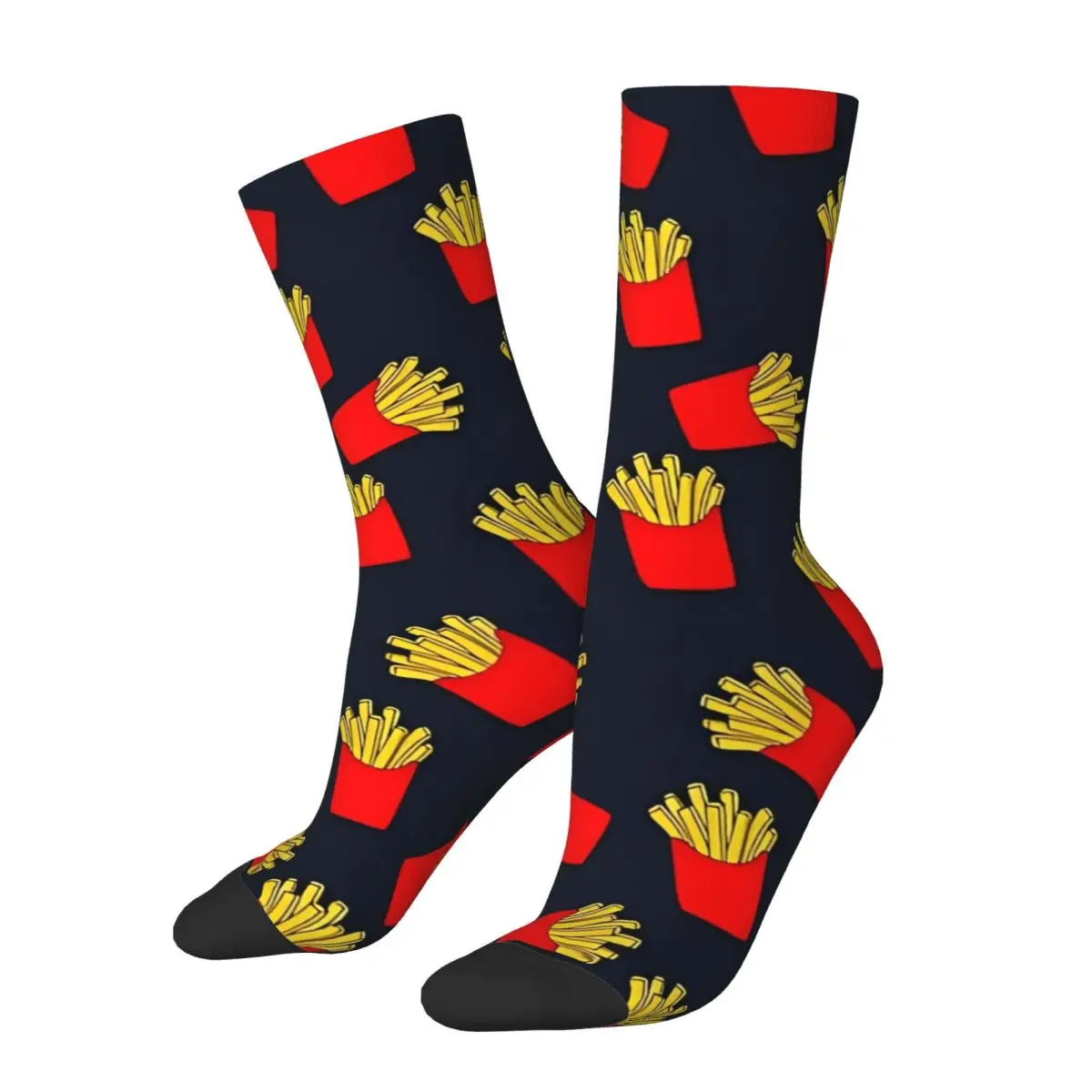 Autumn Winter Retro Women Men Cute Fries Food Fun Colourful Trending Socks Yellow Red French Lover Breathable Basketball Socks