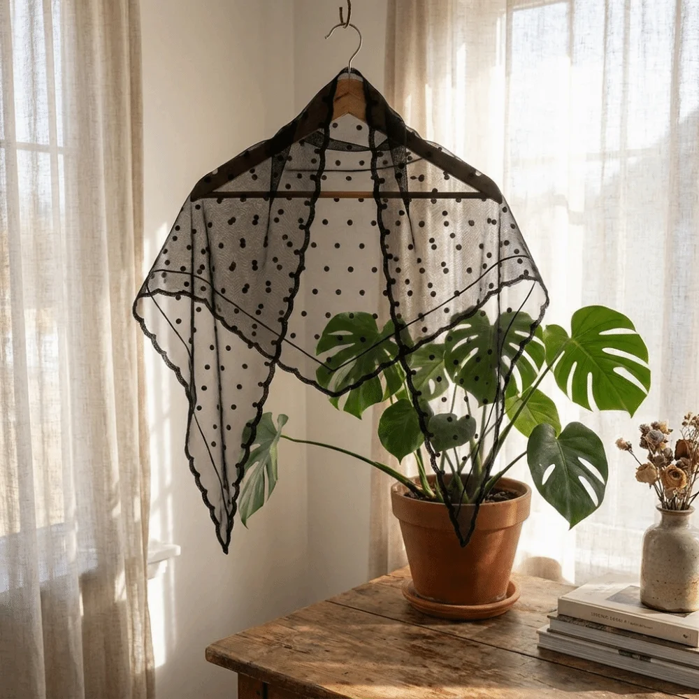 French Style Lace Polka Dot Lace Triangle Shawl Lightweight Breathable Head Scarf Floral Hand Washable Wrap Scarf Photography