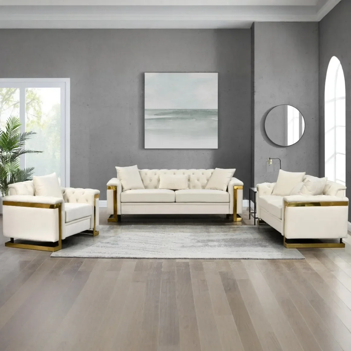 Modern Living Room Furniture Set 1+2+3, Modular Living Room Sofa with Velvet Cushion, Durable Tufted Sofa for Wholesalers.