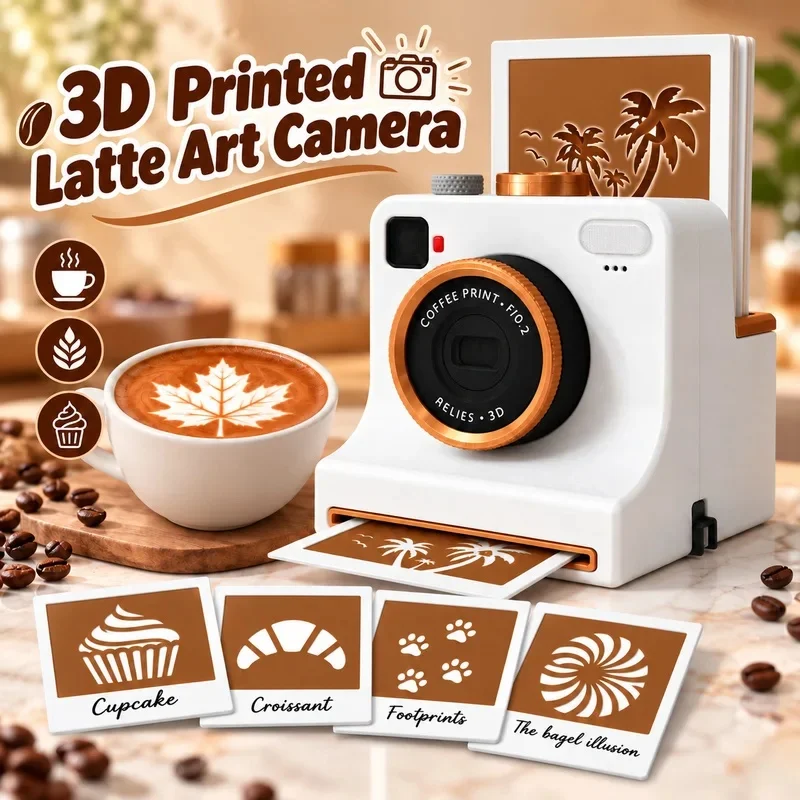 3D Printed Latte Art Camera,One‑touch Coffee Printer Chocolate Foam Machine Party Favor