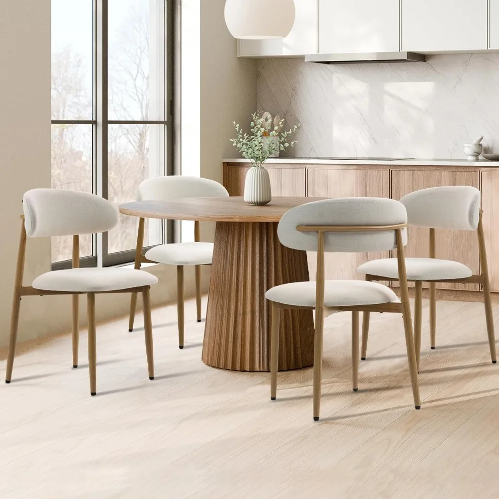 

A Set of Four Dining Chairs, Metal Kitchen Chairs, Modern Fabric Decoration, Beige Color