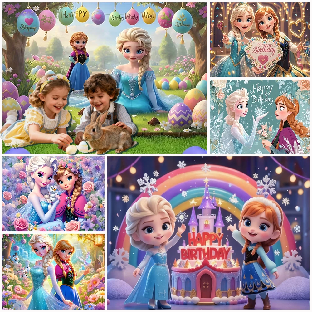 

Disney Frozen Elsa Anna Princess Girl Birthday Party Decoration Backdrop Fresh Flower Colored Egg Kid Photo Background Supplies