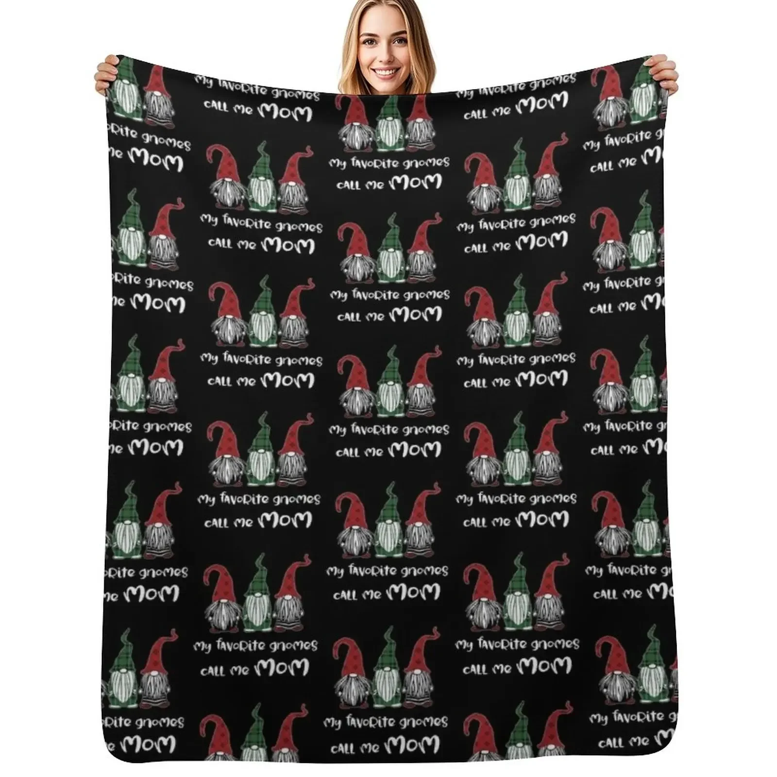 

My Favorite Gnomes Call Me Mom Christmas Matching Mom Gift Funny Gnomes In Plaid Hats Throw Blanket Cute Plaid Blanket