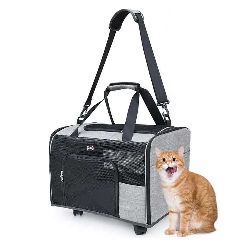 Cat Dog Carrier With Wheels Airline Approved Rolling Pet Carrier Flexible Convenience Dog Carrier Or Outdoor Adventure