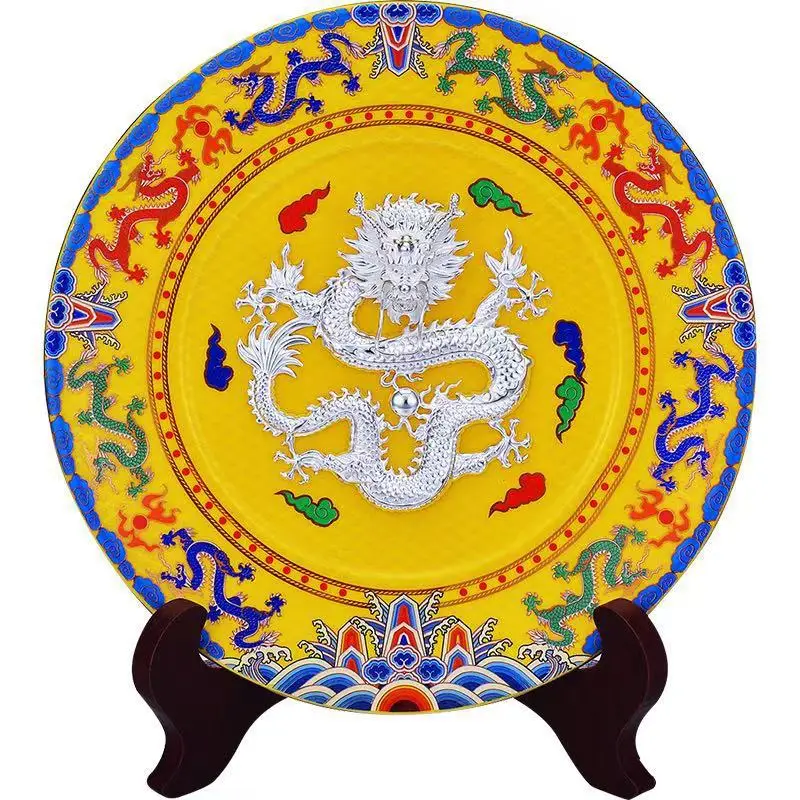 

Enamel dragon plate ornament, home entrance living room office decoration plate, handicrafts