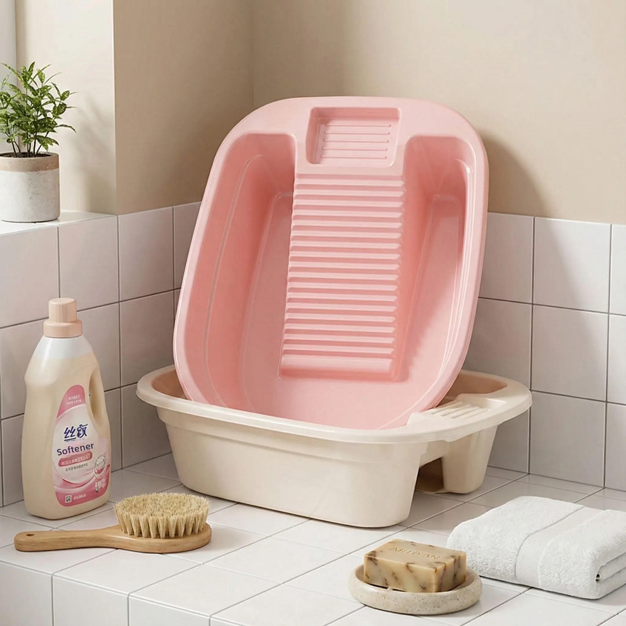 Lavadero de plástico de una pieza engrosado con tabla de lavado manual para ropa de bebé, lavado a mano para estudiantes en d...