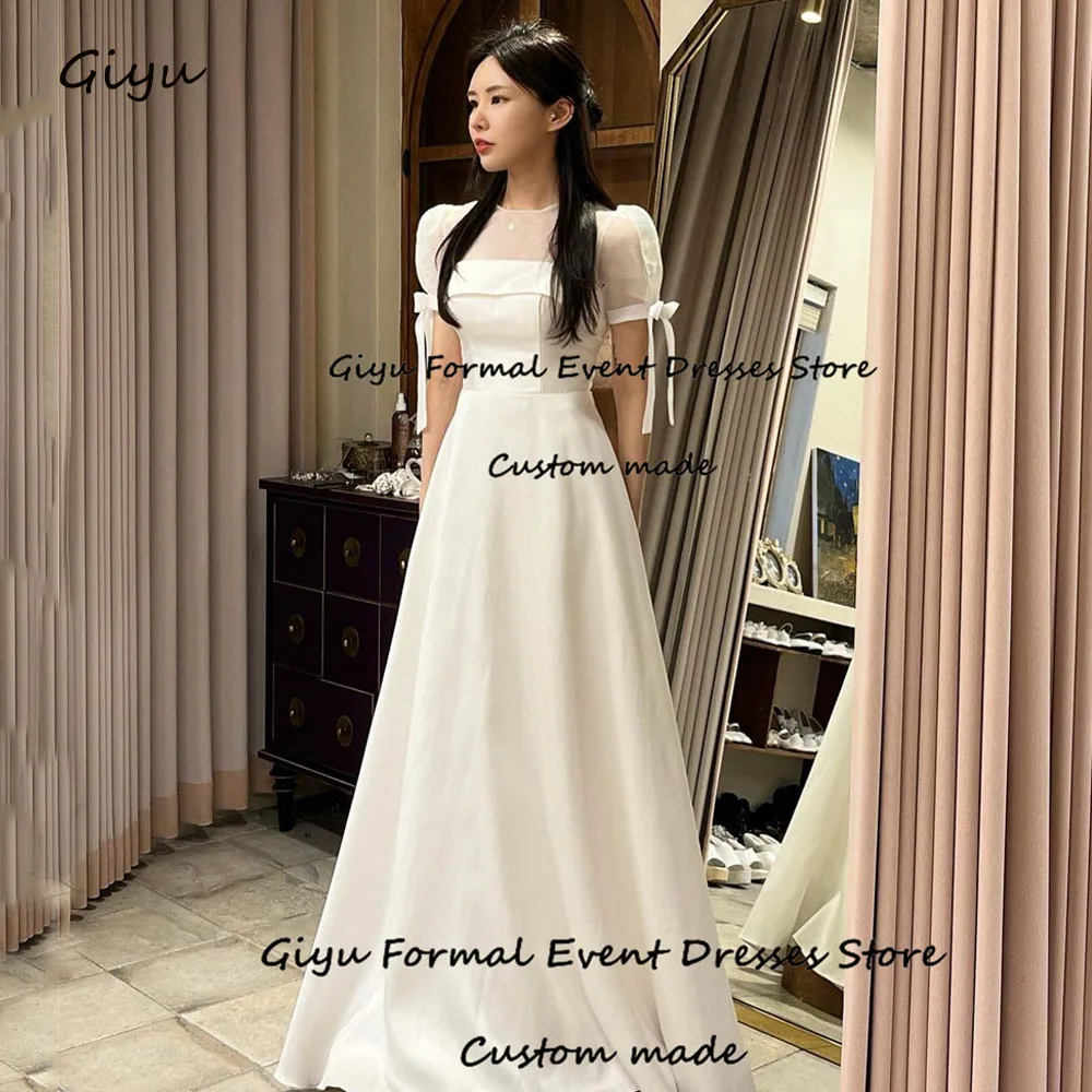 

Giyu Simple A-line Korea Wedding Dress Photo Shoot O-Neck Bow Floor-Length Vestidos Novias Boda 웨딩드레스 Bridal Gown