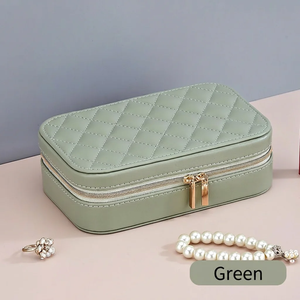 Double Layer PU Leather Jewelry Box, Portable Quilted Travel Jewelry Organizer for Earrings Necklaces Rings Bracelets