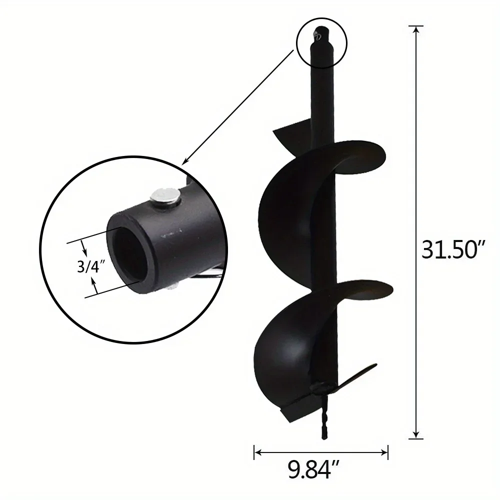 Black Auger Bit 10 Inch Soil Auger Bit Fit for Planting, Gardening, Tree Planting, Digging Holes Inside Diameter 3/4 Inch Shaft