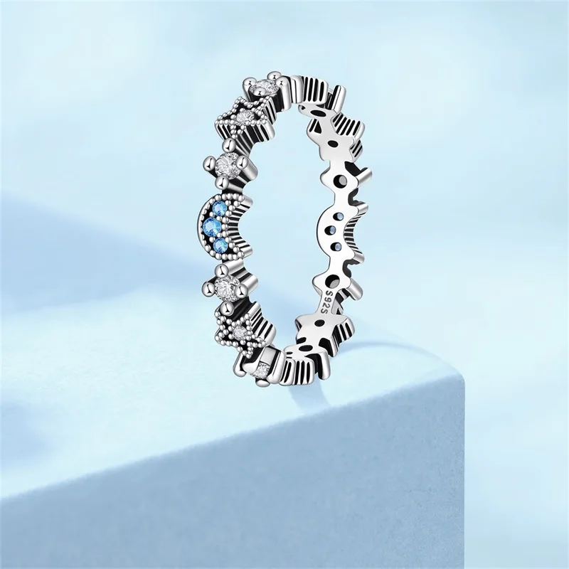 New Ring 925 Sterling Silver Moonlight Star Language Sparkling Zircon Rings For Women Girls Birthday Anniversary Jewelry Gifts