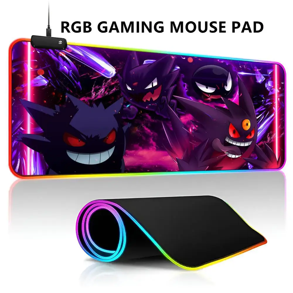 

P-Pokemon-Gengar Grande Коврик для мыши RGB со светодиодной подсветкой Игровой водонепроницаемый большой коврик для клавиатуры Mause ПК Настольный игровой коврик с подсветкой