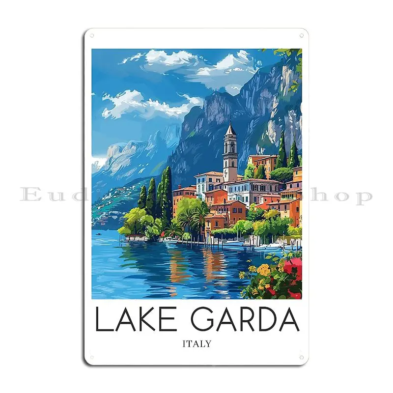 A Pop Art Travel Print Of Lake Garda Italy Studioredkoala Metal Plaque Garage Kitchen Create Club Rusty Tin Sign Poster