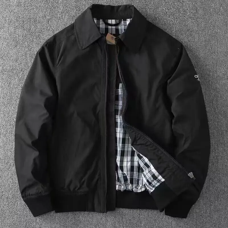 Men Solid Bomber Jacket Business Casual Urban Commuter Sprig Fall Long Sleeve Double-Layer Coat Wind-resistant Blazer