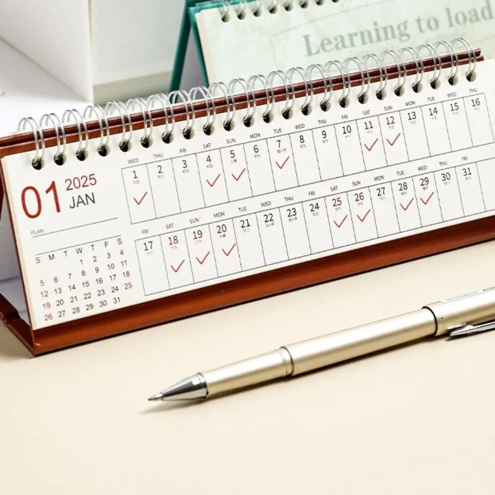 Calendario de escritorio de planificación 2025, cubierta de Color Retro, Agenda semanal completa Retro, mesa planificadora, compacto y detallado, 2 uds.