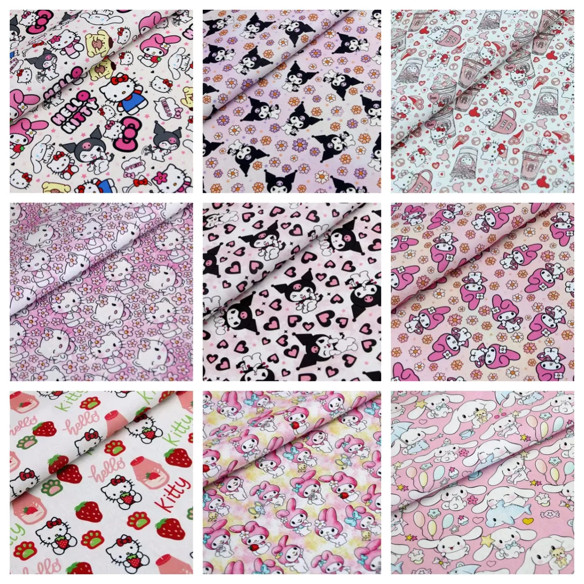 

Sanrio Hello Kitty Kuromi Melody 100 Cotton Fabric for DIY Patchwork Textile Tissu Home Clothing Sew Needlework Material