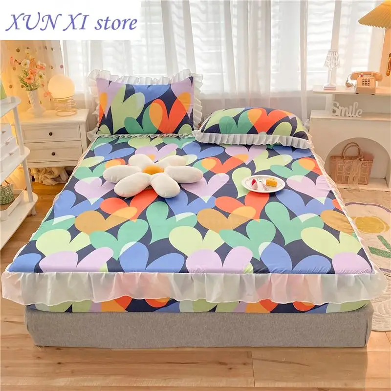 

New Floral Printed Bed Covers 150x200 de cama casal Lace Style Fitted Sheets Breathable Mattress Cover(Pillowcase Need Order)