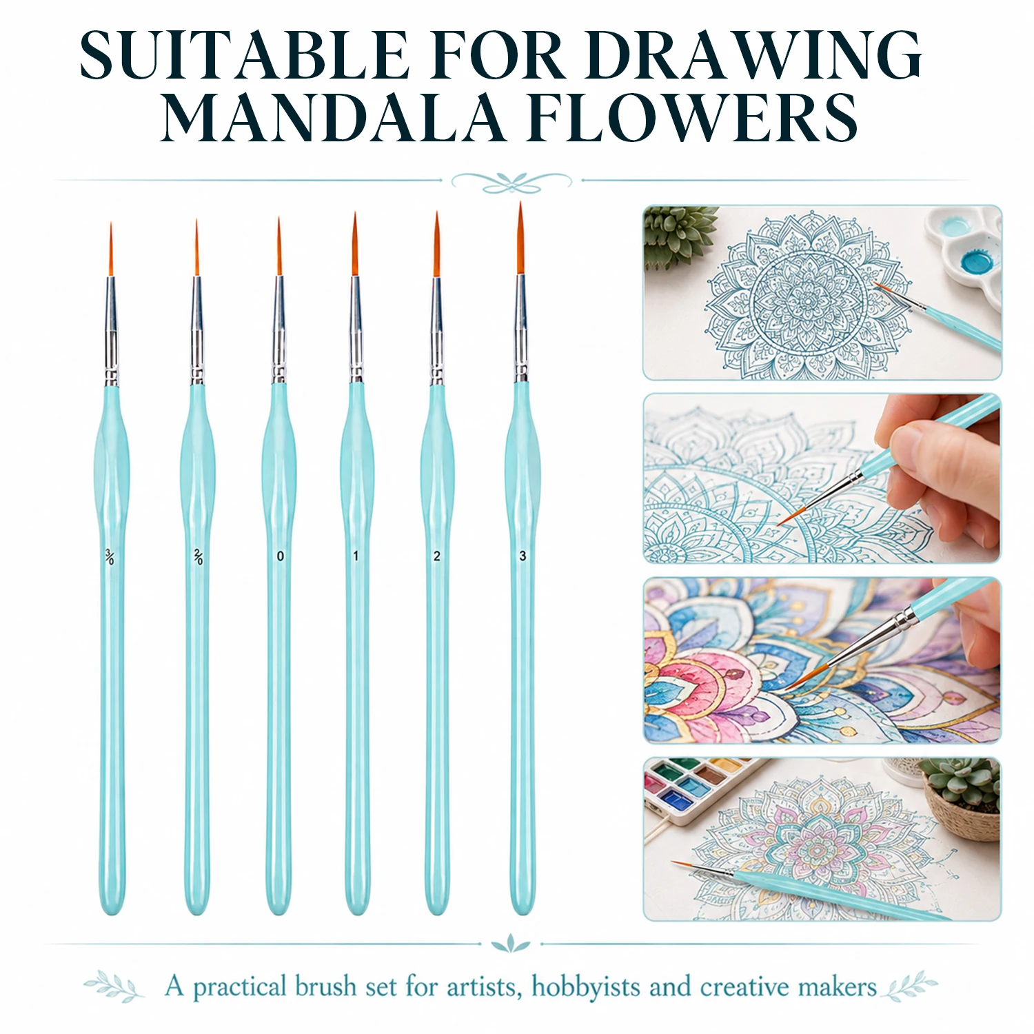 6pcs Rigger Paint Brushes Set,Fine Tip Detail Painting Brushes,Thin Point Brushes for Mandala Painting Watercolor Oil DIY Craft