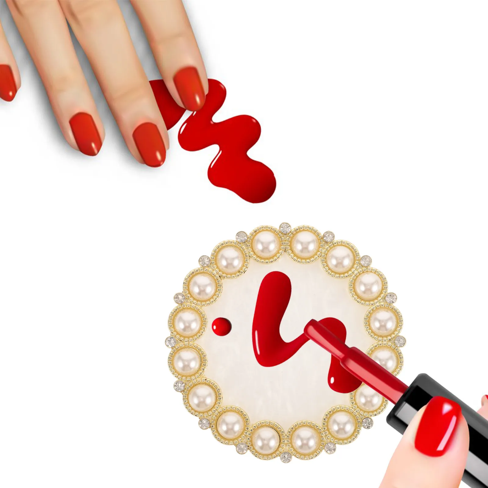 

Crystal Resin Nail Palette Gold Trimmed Edge Smooth Surface for Nail Art Color Blending Portable Design Travel Friendly