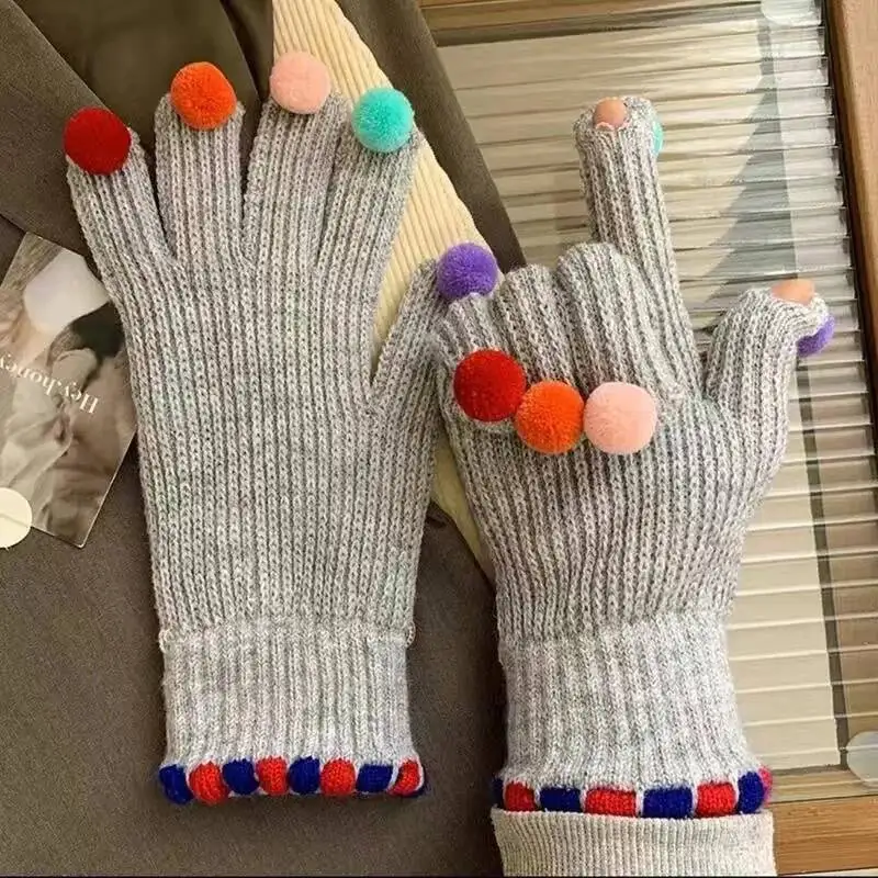 

Cute Yk Knitted Gloves Thickened Insulation Winter Glove Cartoon Soft Cycling Ski Coldproof Warm Mittens Christmas Gifts