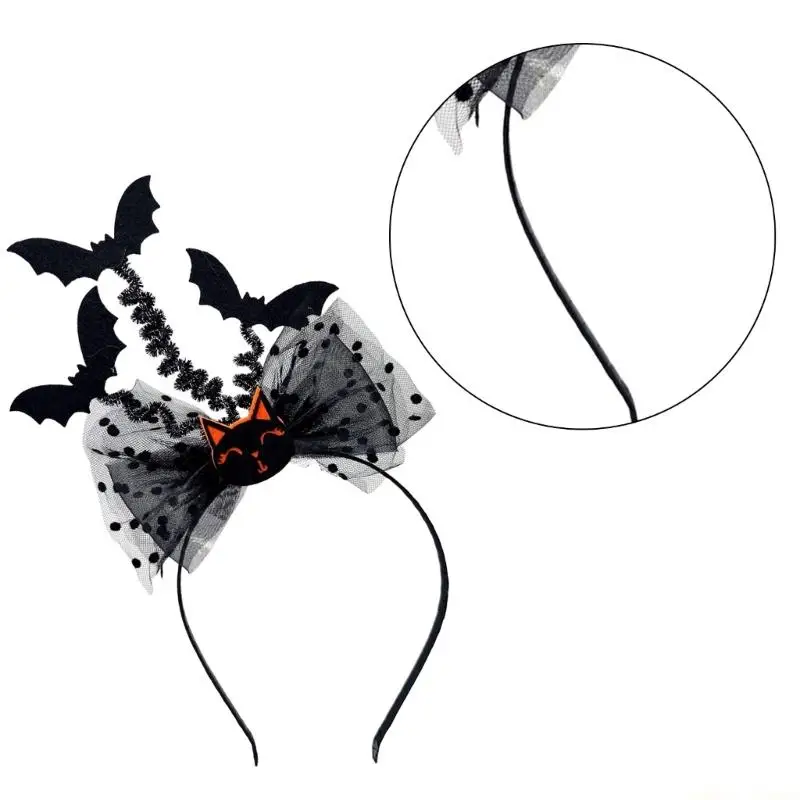 31BF Adjustable Bat Hair Accessory Hair Hoop Comfortable Bowknot Band For Spooky Festive Occasions