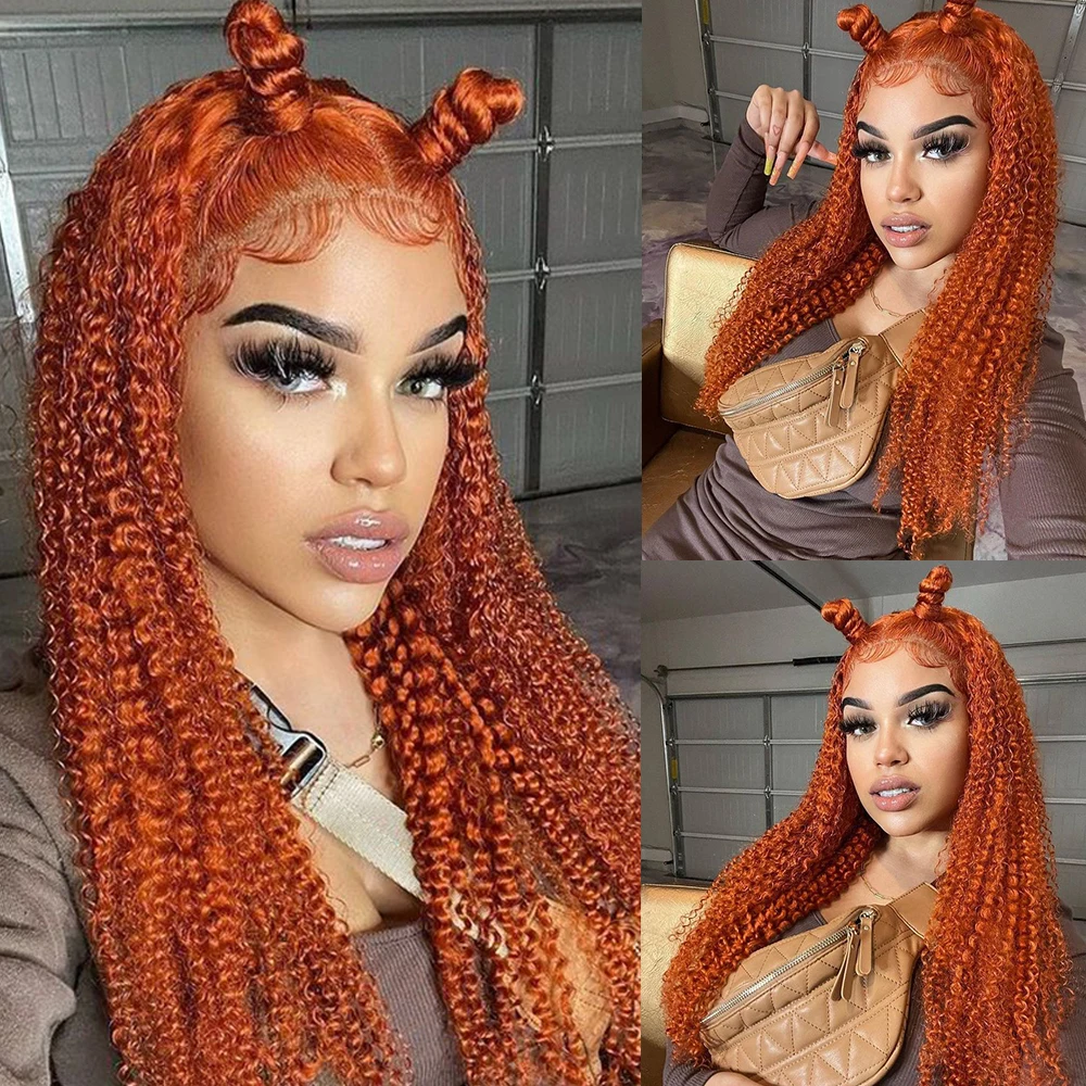 

Ginger Orange Curly Human Hair Lace Wigs For Women Density 180 Brazilian Colored Glueless Curly Human Hair Wigs Natural Hairline