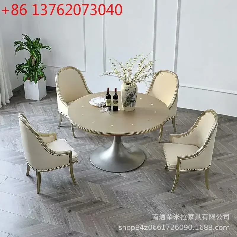 

American modern simple round solid wood oak dining table and chair combination