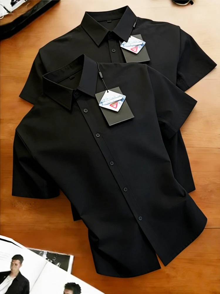 American Style Men's Short Sleeve Ice Silk Shirt Thin Summer Lightweight Neapolitan Half Sleeve Shirt Cool Breathable Casual ...