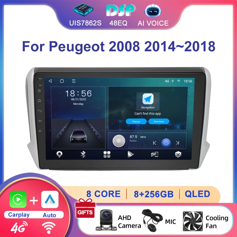 4G WIFI BT 5.4 Car Radio For Peugeot 2008 208 Series 2014~2018 Multimedia Video Player GPS Navigation Android Auto Carplay DSP