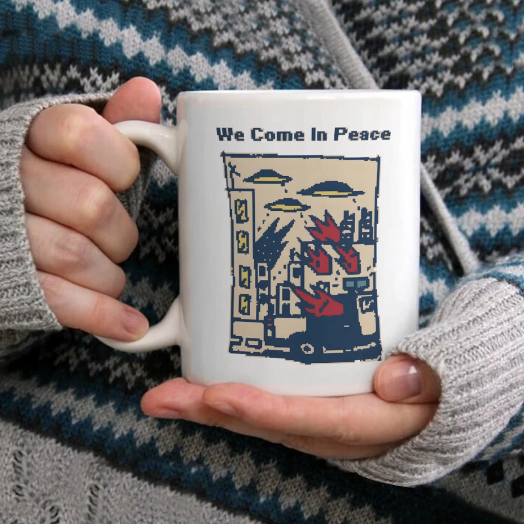 

We Come In Peace 8bit Pixel ArtCoffee Mug Tea Cup 11oz Coffee Cup Funny Birthday Ceramic Mug Personalized Cup