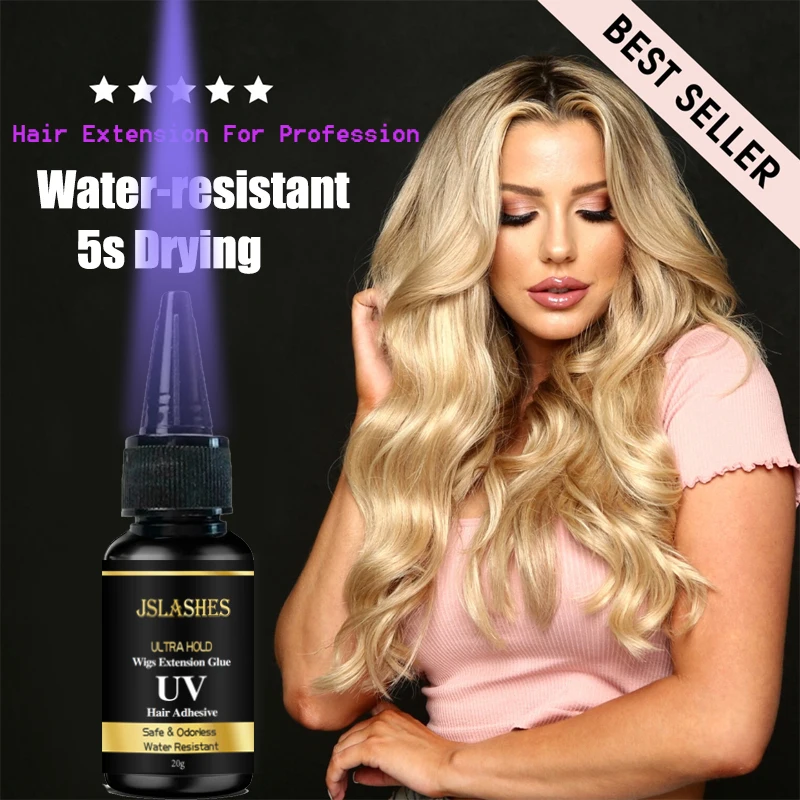 20g Hair Extension UV Adhesive Kit Wig UV Glue 3pcs Wig Liquid Adhesive Waterproof Hair Bonding UV Glue With 18w Uv lamp