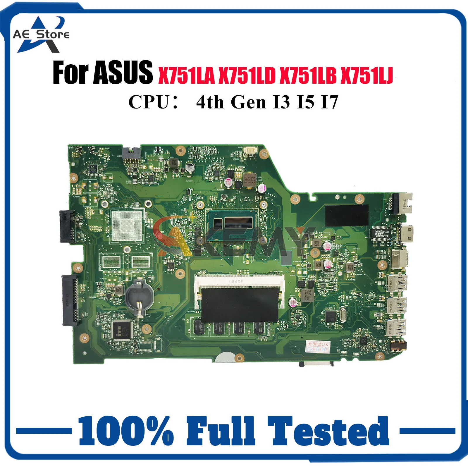 

X751LA Материнская плата для ноутбука ASUS X751LK X751L X751LD A751L F751L X751LJ X751LDV X751LN X751LB K751L Материнская плата с процессором I3 I5 I7