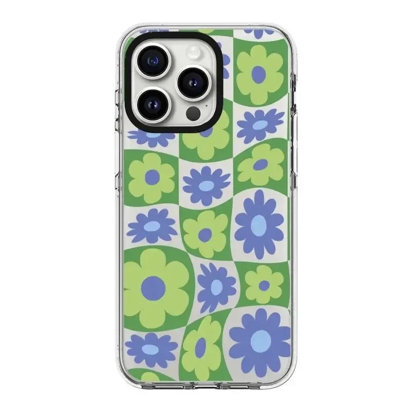 

2.0 Acrylic Black Border Colorful Flower Pattern iPhone 11 12 13 14 15 Pro Max Protective Case