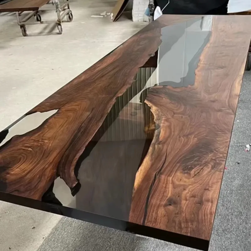 Customizable Crystal Clear Epoxy Resin Dining Table Set Solid Wood River Tables for Hotels Recina Epoxica Para Mesas