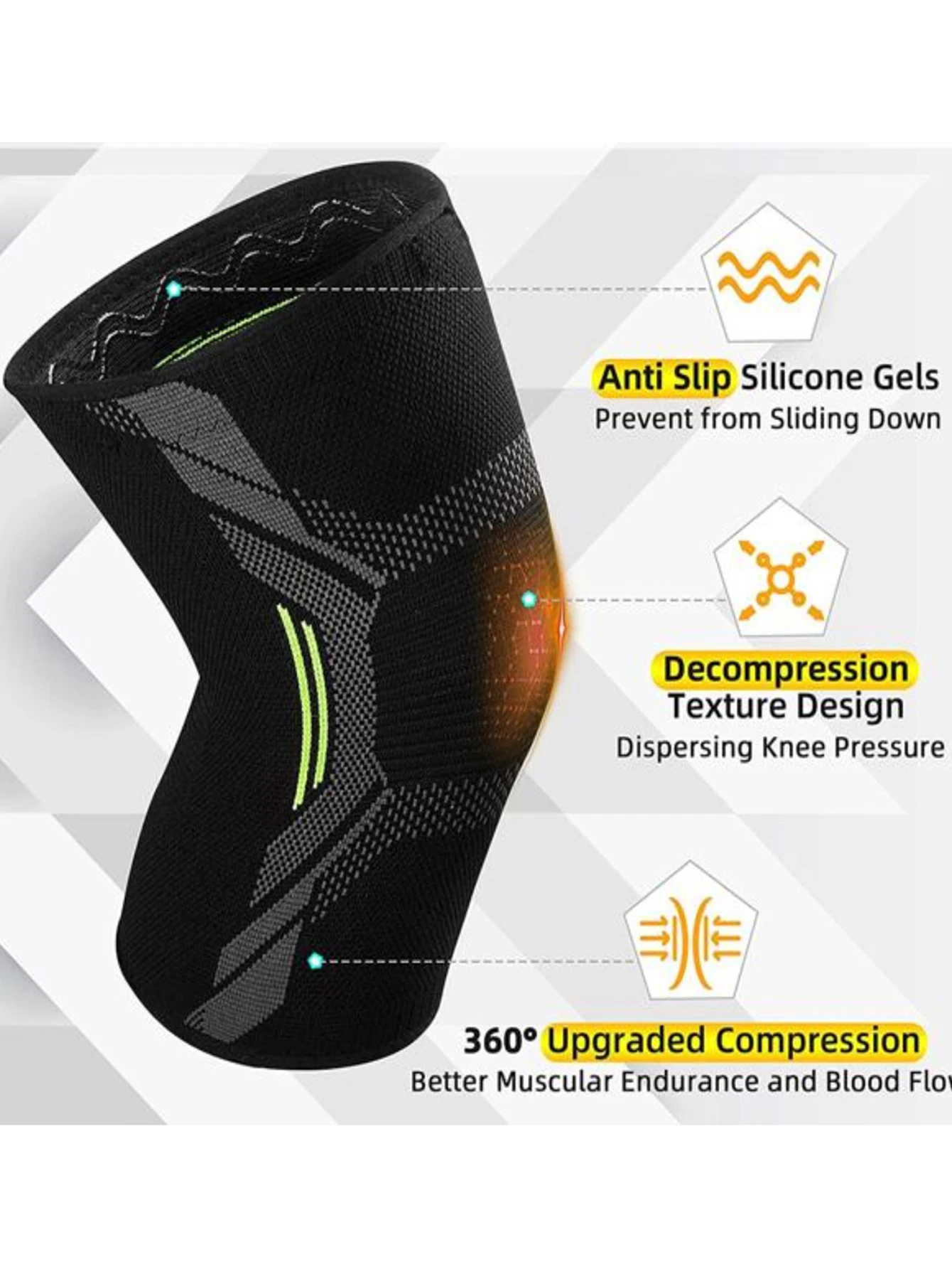 2 Stück hochelastische Kompressions-Kniebandagen, atmungsaktive, unterstützende Kniebandagen mit verstärktem Kniepolster, Kniebandage für Sport und Fitness. – Detail 5