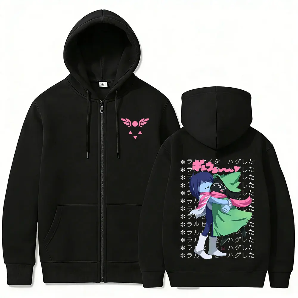 Game Deltarune Ralsei Kris Zipper Hoodie Men Casual Humor Harajuku Zip Up Jacket Unisex Long Sleeve Oversized Zip Up Sweatshirt