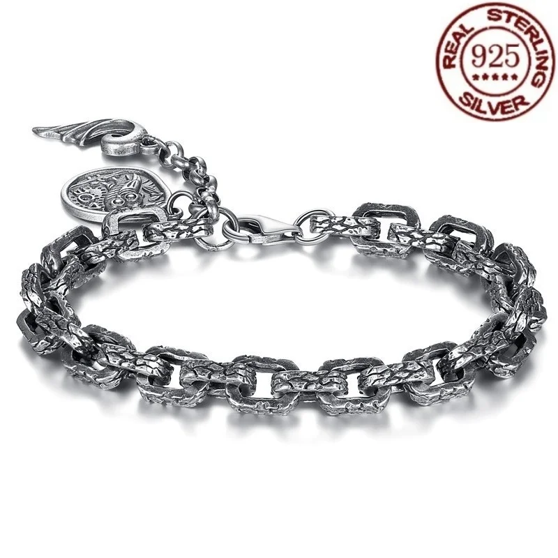 

2024 new S925 silver male punk fashion couple students simple retro style niche bracelet gift