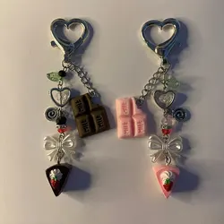 Handmade chocolate strawberry cake mobile phone ornaments food keychain y2k