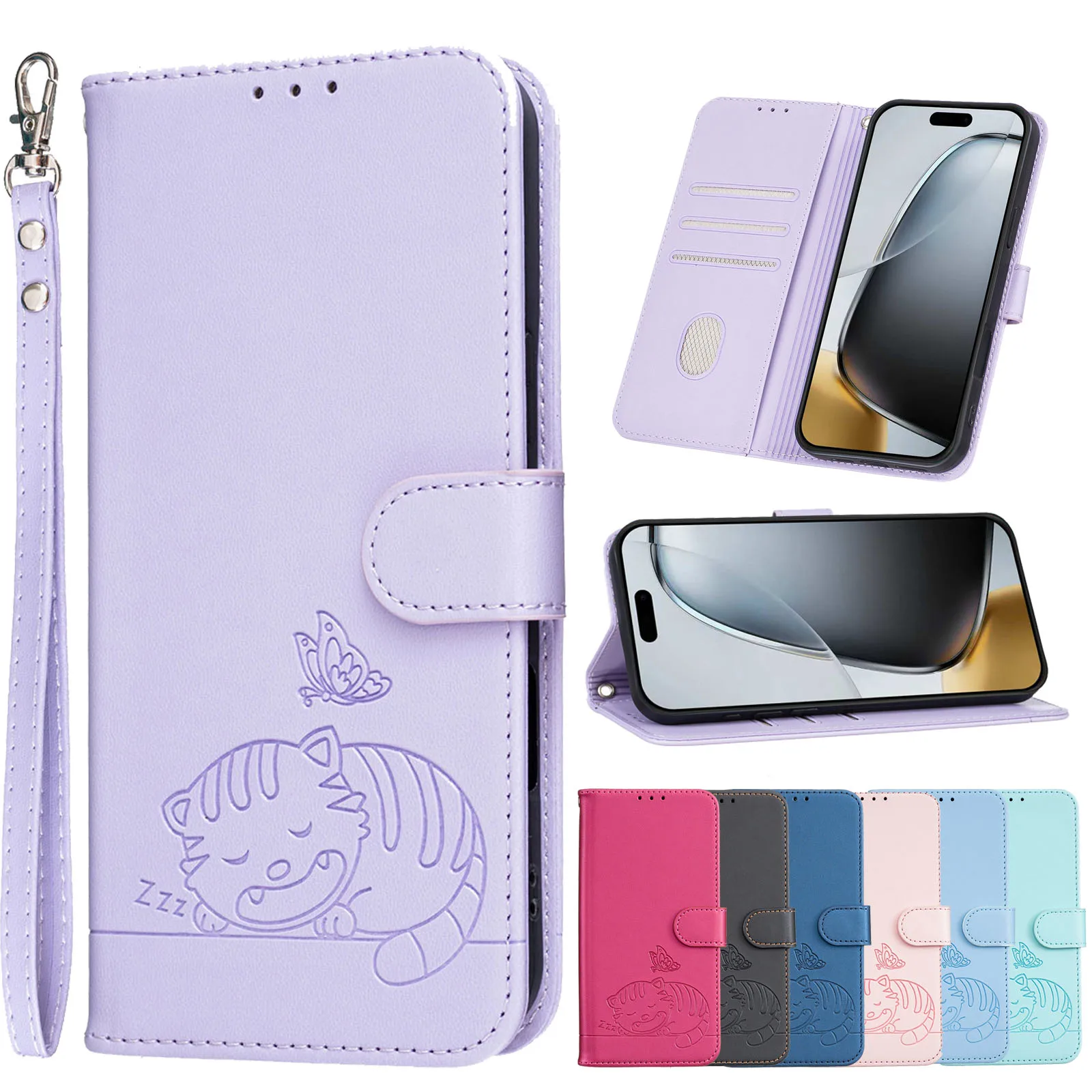 RFID Blocking Wallet Phone Case for Samsung Galaxy S26 S25 S24 S23 S22 S21 S20 Cat Funda Strap Protective Bag Book Luxury Cover