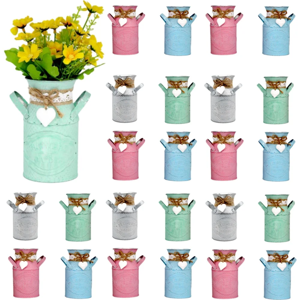 1pc Vintage Metal Flower Vase Tin Pitcher Jug Plants Wedding Bucket Home Garden Decoration Dining Bar Decoration Iron Crafts